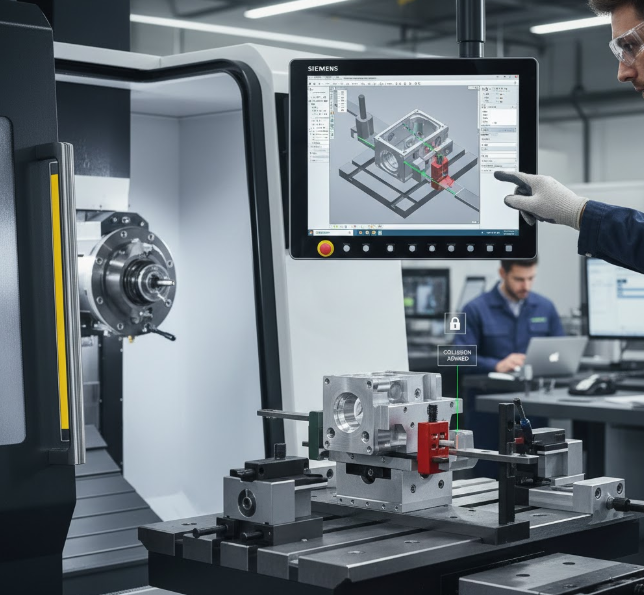 Gestione Work Holders in NX 2512: simulazione CAM con sistemi di fissaggio intelligenti e controllo collisioni dinamico.